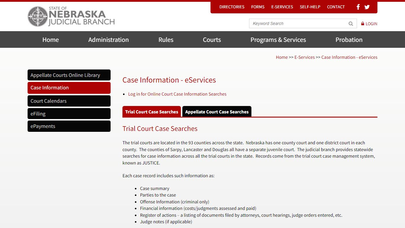 Case Information - eServices | Nebraska Judicial Branch